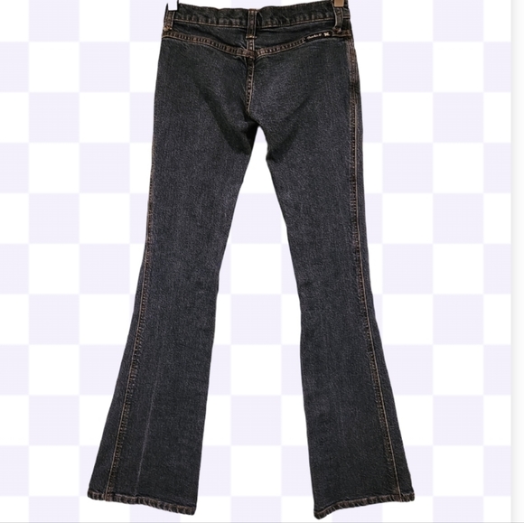 FRANKIE B 1990S VINTAGE DARK DENIM WIDE LEG LOW WAISTED HIP HUGER JEANS.SIZE XS/ - Picture 7 of 13